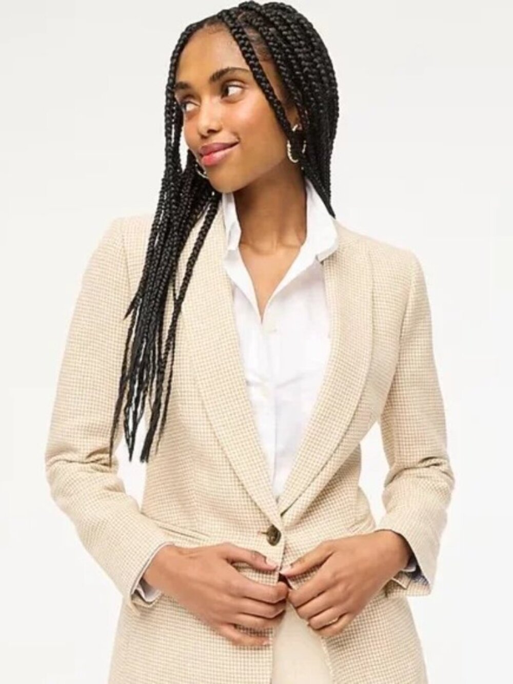 NWT J. Crew Houndstooth Ivory British Khaki Linen/Cotton Blend Blazer sz 00P